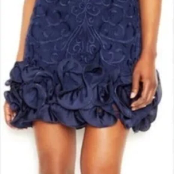 👗NWT Jessica Simpson Navy Floral Embroidery Shift Ruffle Dress Size 14 - Picture 8 of 14